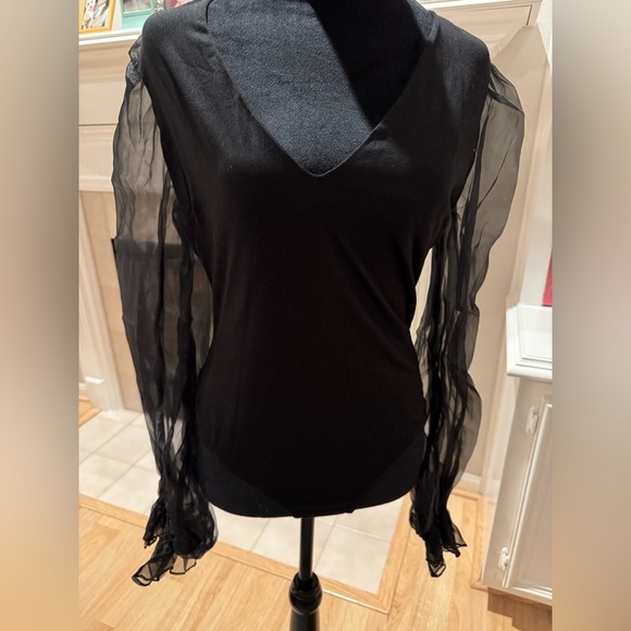 HUTCH Black Puff Sleeve V Neck Bodysuit Size Medium VGUC - Picture 8 of 10